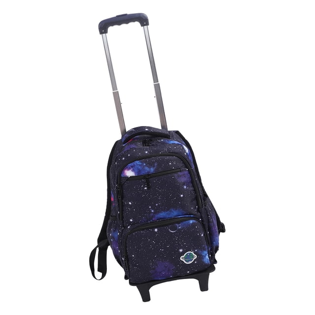 Double Handle Rolling Backpack, Wear Wheels Large Capacity Breathable Multi Layer Wheeled Backpack Aluminum Alloy Trolley Bar with 2 Wheels for School