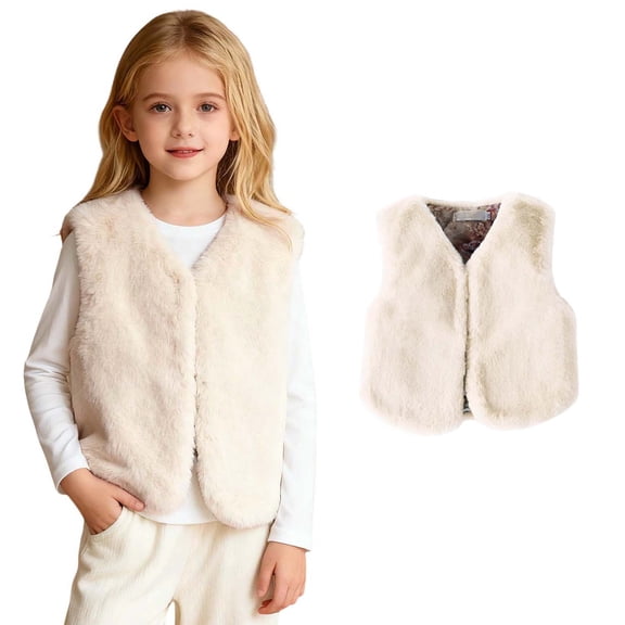 Fuzzy Vest for Girls Beige Vest Cozy Warm Winter Clothes Girls Vest Size 11-12 Years