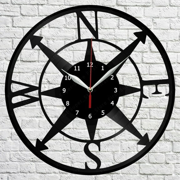 Compass Vinyl Record Wall Clock Home Fan Art Decor Vintage Wall Art Design