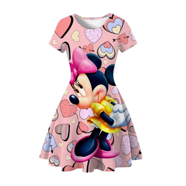Disney Mickey Minnie Mouse 3D impreso princesa vestido lindo dibujos animados bebé cumpleaños fiesta ropa niños clásico niñas verano Dress7-8T (Tag140) Gao Jinjia LED