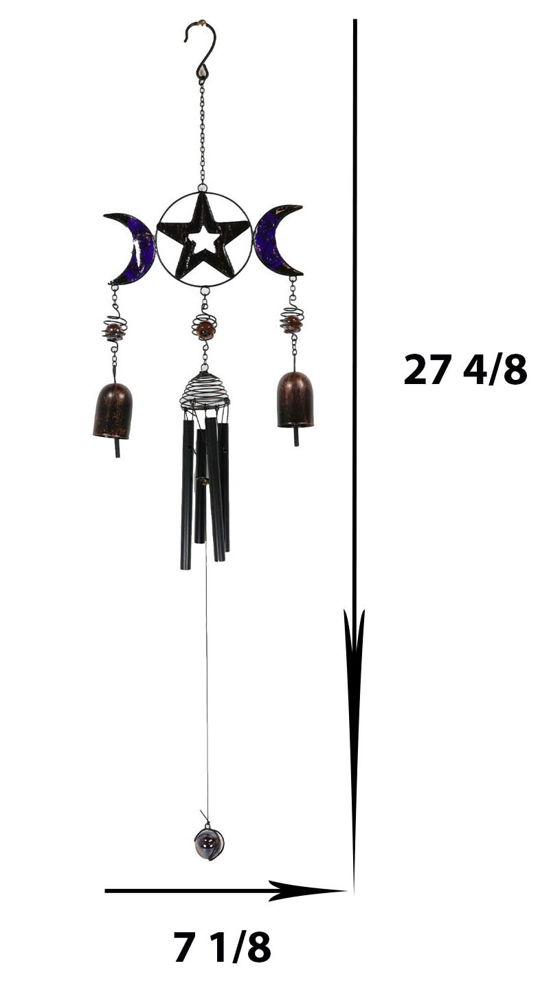 Stained Glass Triple Moons Pentagram Sacred Geometry Metal Wind Chime Suncatcher