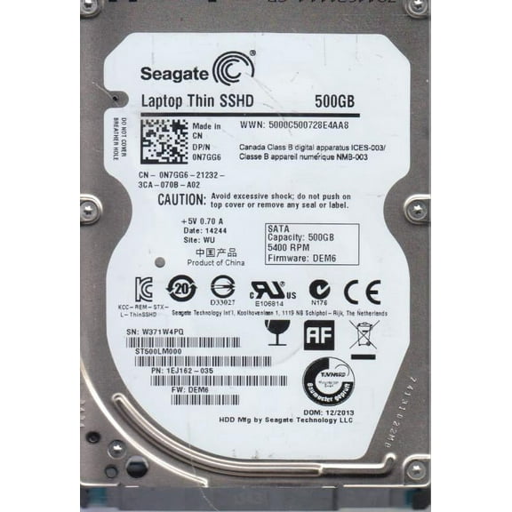 ST500LM000, W37, WU, PN 1EJ162-035, FW DEM6, Seagate 500GB SATA 2.5 Hard Drive