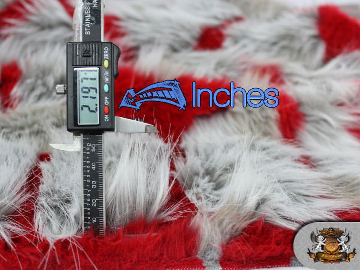 FAUX FUR LONG PILE BRICKS FUR RED GREY FABRIC