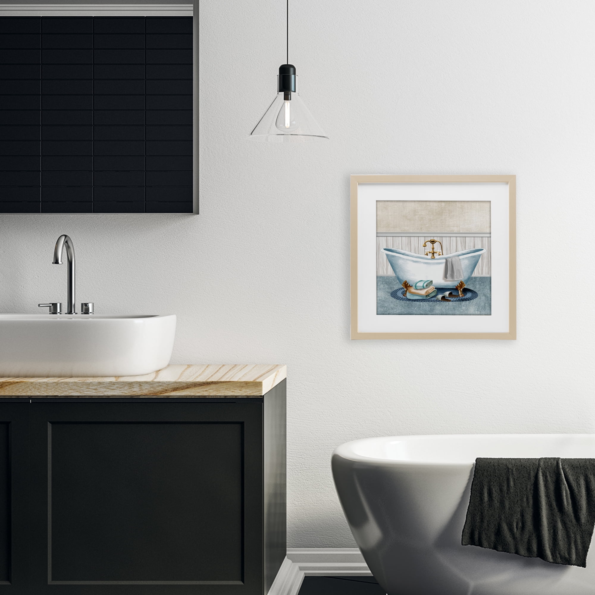 Stupell Industries Cozy Spa Bathtub & Slippers Birch Framed Print Under Glass, design by Conrad Knutsen