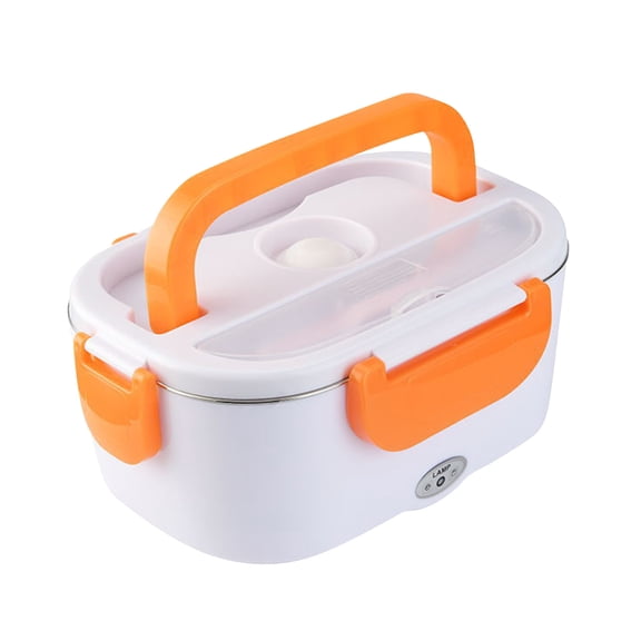 Electric Heated Lunch Boxes Adults 40W Electric Lunch Box Food Heated 12-24&110V 1L Heatable Lunch Box for Car Truck Office Leak-Proof Stainless Steel Container Orange
