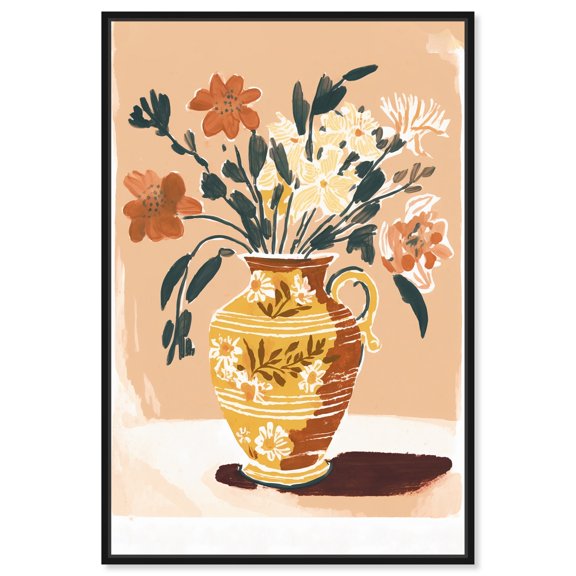 Flowers In A Bisque Vase Canvas Boho Colorful Wall Art by Art Remedy, Black Frame, 10" x 15"