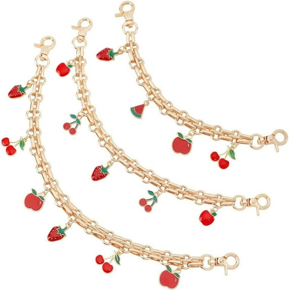 3 PCS Gold Bag Charm Chain 8" 9.7" 12" Fruit Purse Charm Chains Decorative Handbag Replacement Extension Chains for Tote Shoulder Bags Handle Bag Chain Straps Charms for Women Crossbody diy