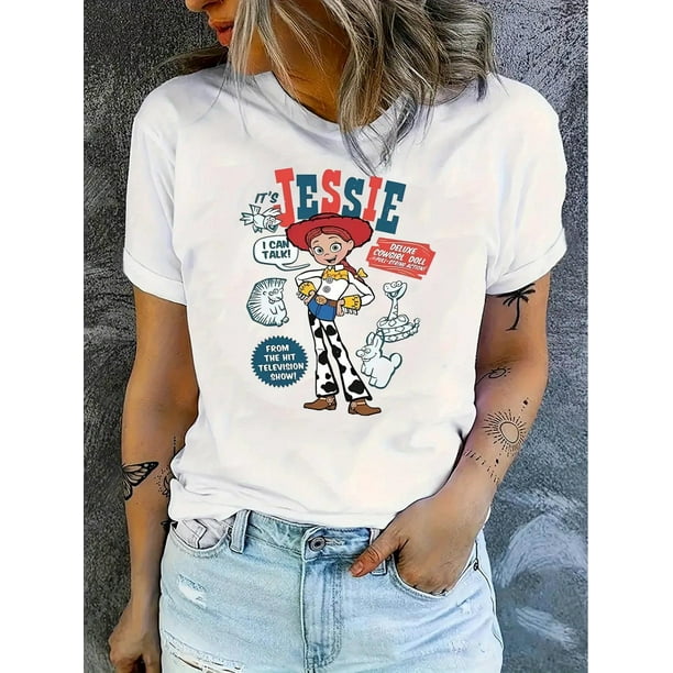 Camiseta gráfica de Jessie la Vaquera: camiseta informal de manga corta y cuello redondo para mujer, suave y cómoda, con un divertido diseño de "Solo estoy aquí por los bocadillos", perfecta para ocas
