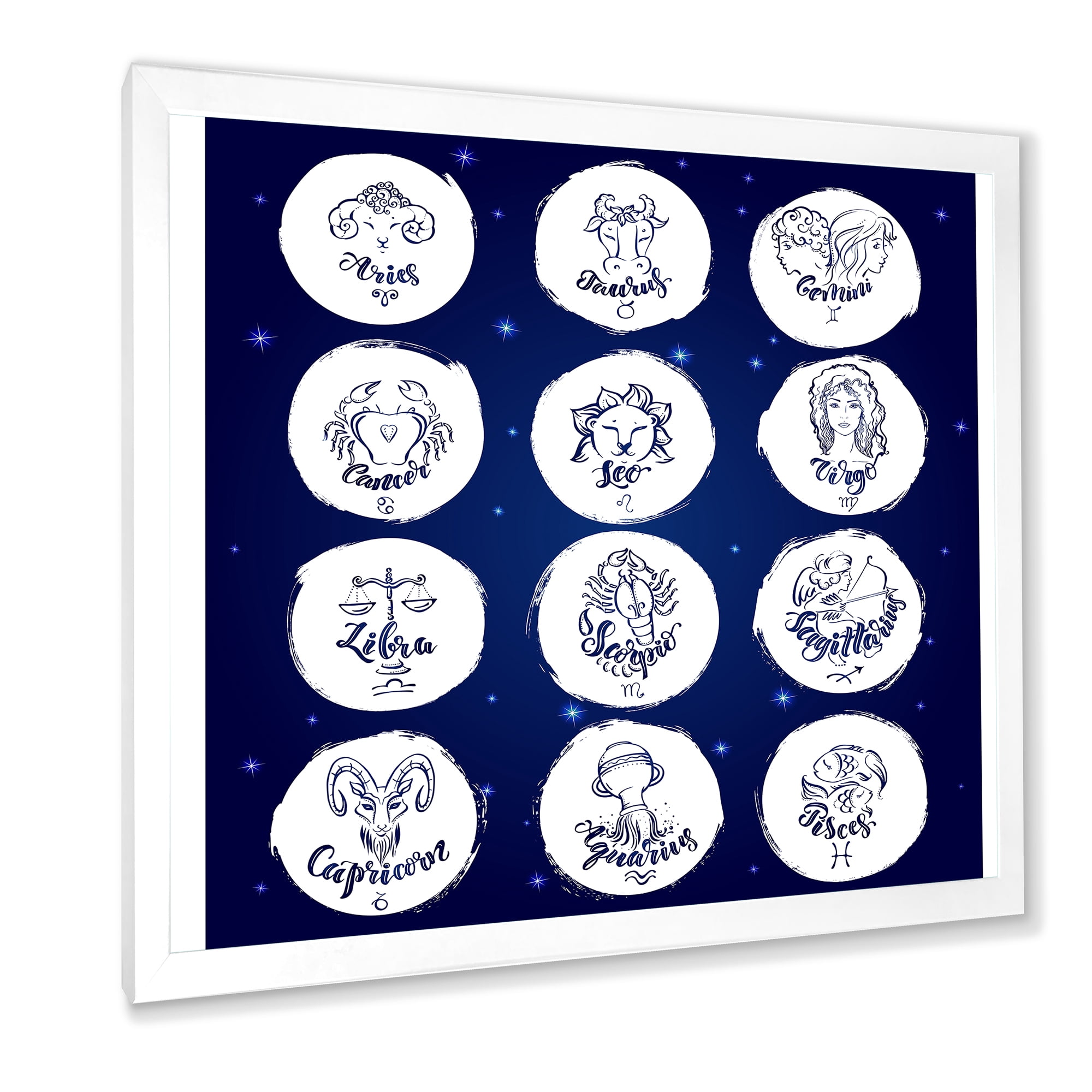 Designart 'Zodiac Diagram & Signs On Blue' Modern Framed Art Print