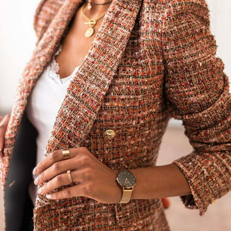 Brnmxoke Blazer Clearance Plaid Tweed Blazer Jacket for Women