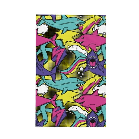 

Absorbent Kitchen Towels Wave Shark Quick Drying Dish Towels for Kitchen Drying Soft Hand Towels with Lanyard for Kitchen Decor