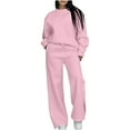 thumbnail image 2 of Caywon 2-Piece Women's Solid Color Crew Neck Tracksuit Set Long Sleeve Sweatshirt and Elastic Waist Sweatpants Comfortable Loose Fit Sporty Outfit for Gym Daily Wear, 2 of 5