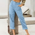 thumbnail image 2 of fartey Womens Cotton Linen Capri Pants with Pockets Zipper Elastic Waist Trousers Loose Comfy Solid Color Breathable Yoga Pants, 2 of 5