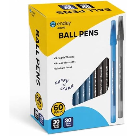 Pens Ballpoint (60 Pack) 30 Blue & 30 Black Pens, Ink Pens Bulk, Medium Point 1.0mm, Smooth Writing Ballpoint Pens, Comfortable Grip Ball Point Pens Black, Quick Dry Ink.$$Office