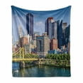 thumbnail image 1 of City Pittsburgh Soft Flannel Fleece Throw Blanket, Daytime Picturesque Downtown Scene over the Allegheny River Landmark, Cozy Plush for Indoor and Outdoor Use, 60" x 80", Multicolor, by Ambesonne, 1 of 6