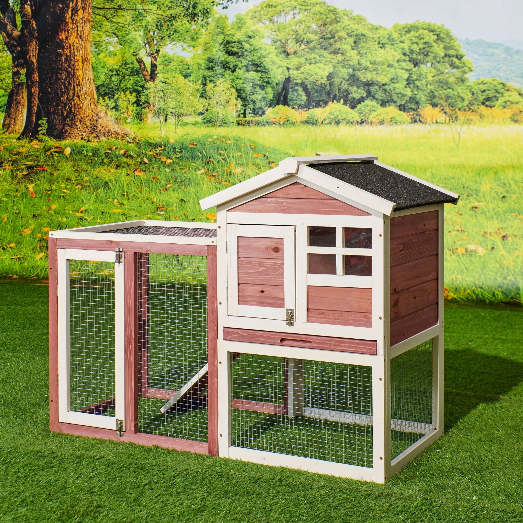 Kadyn 48 in Large Chicken Coop for garden, Wooden Rabbit Hutch w/Door/Ramp , Auburn White Kadyn 48 in Large Chicken Coop for garden, Wooden Rabbit Hutch w/Door/Ramp , Auburn White