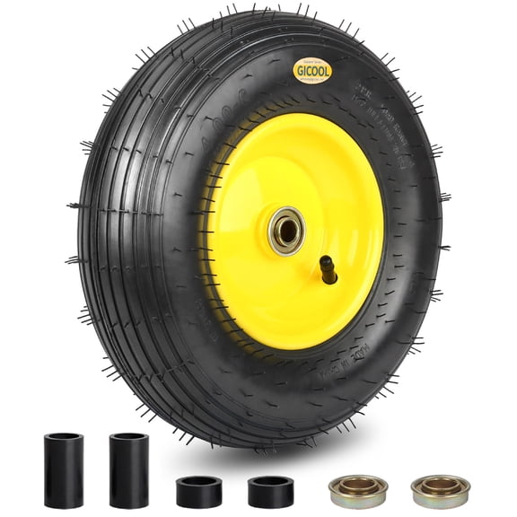 GICOOL Upgrade 4.00-6 Wheelbarrow Tire, 13" Pneumatic Wheel, 5/8" & 3/4" Bearings, 1.75"- 6" Centered Hub for Wheelbarrows Trolley Dolly Garden Wagon Cart Wheel Replacement (Explorer Series)