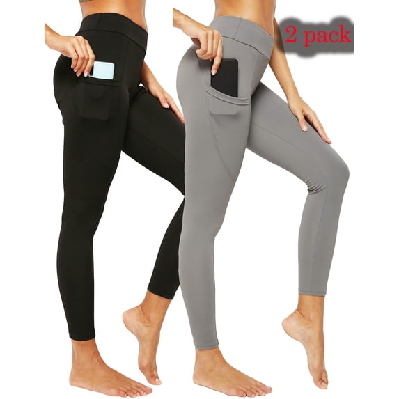 MANIFIQUE 2 Pack High Waist Yoga Pants with Pockets Leggings for Women Tummy Control Running Workout Tights