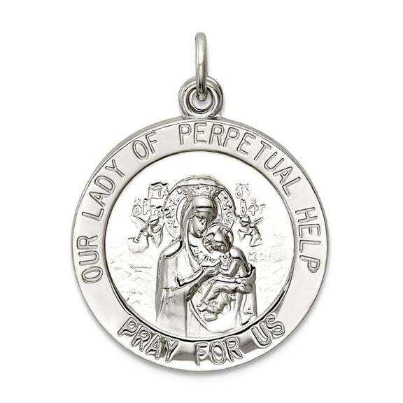 925 Sterling Silver Solid Satin Polished Our Lady of Perpetual Help Medal Pendant Necklace 26x18mm Wide Pendant for Wome