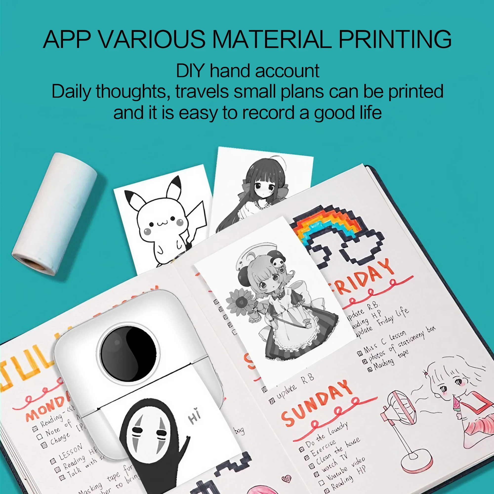 Bluetooth Mini Thermal Printer, Portable HD Wireless Printer for Self-Adhesive Paper - Great for Printing Labels, Pictures, Photos, Receipts, Notes and To-Do Lists - for Home, Office, School