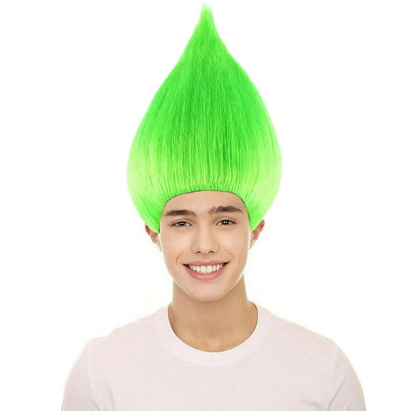 HPO Teen’s Unisex Neon Green Straight Troll Wig – Cosplay & Halloween Wig with Premium Breathable Capless Cap