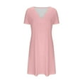 thumbnail image 3 of Ahabrexf Womens Short Sleeve Midi Dress Casual Plain V Neck Tshirt Dresses Beach Sundress, 3 of 4