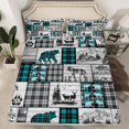 thumbnail image 2 of Homewish Jungle Deer Bear Bed Sheets,Rustic Outdoor Adventure King Sheets,Gray Blue Checkered Sheet Set For Kids,Ultra Soft Home Decor,4pcs, 2 of 7
