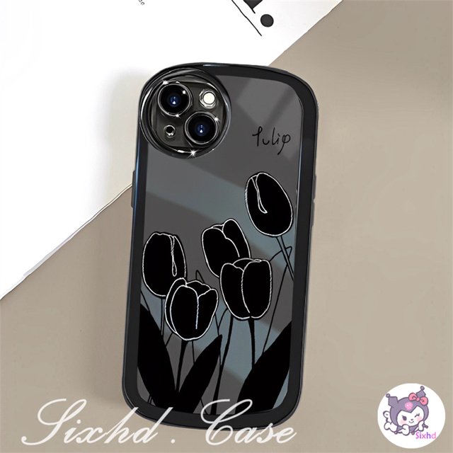 Huawei Y6P Y7P Y9s Y9 2019 Nova 10 9 8Pro 7 7i 7se 8se 8i 6se 5T P50 Pro Mate 50 40 30Pro Moda Negro Tulipán Silicona Cámara Ovalada Funda Blanda