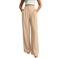 thumbnail image 3 of Tbopshirt Women's Wide Leg Pants Dress Pants High Waist 3 Button Pleated Hidden Side Pockets Business Casual Suit Trousers for Office Daily Wear Long Pants,Beige,S-XXL, 3 of 6