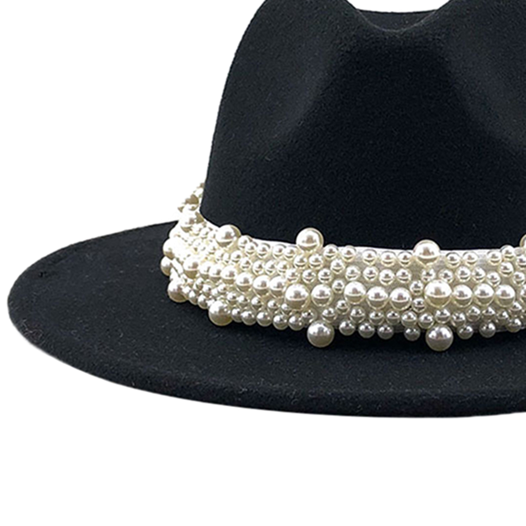 Trendy Hat Casual Men Women Pearled Wide Brim Hat Trilby, Cashmere ...