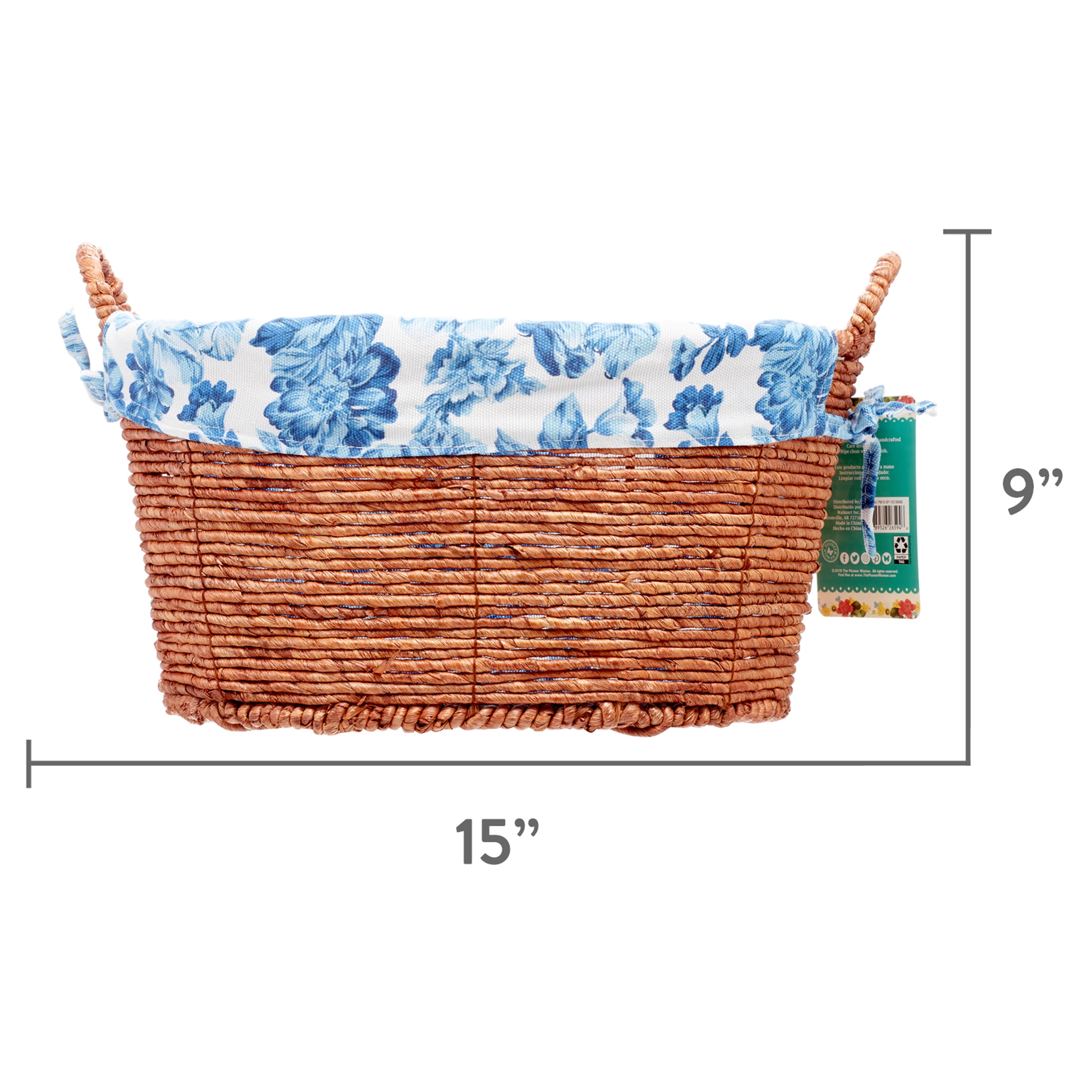 Pioneer Woman Oval Blue Floral Maize Basket, Set of 3