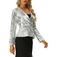 thumbnail image 4 of INSPIRE CHIC Women's Jacket Sequin Sparkle Shawl Collar 1 Button Long Sleeve Party Jackets XS Silver, 4 of 5