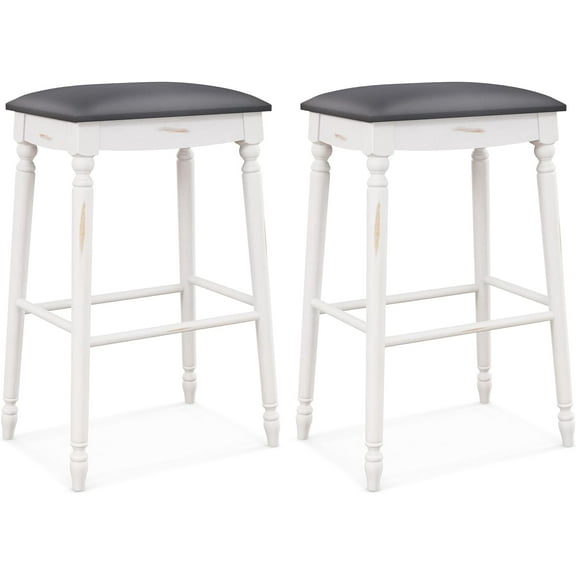 2 Pcs 29'' Counter Height Bar Stool, Rubber Wood Legs, Padded Seat Upholstered Cushions