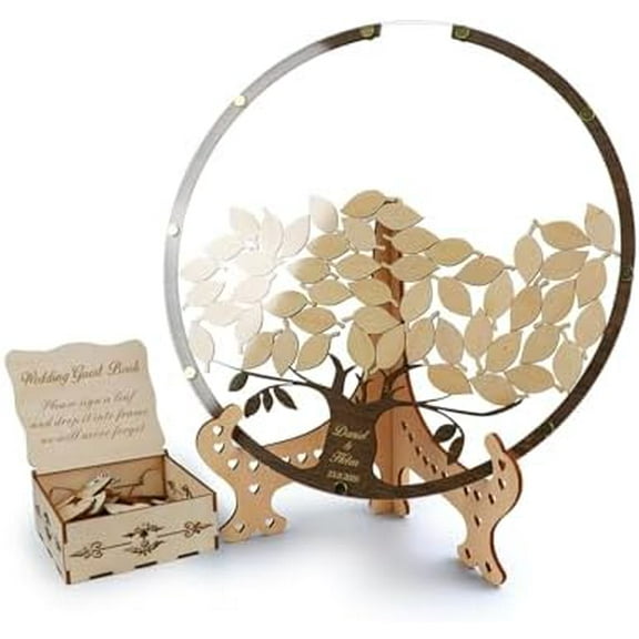 Tree with Leaves Wedding Guest Book Alternative with Box and Small Leafs,Personalized Drop Round Wedding Guest Book for Rustic Wedding Decorations and Anniversary$$Electronics Accessories