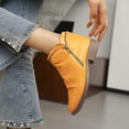 thumbnail image 5 of Puntoco Women's Ruched Ankle Booties, Side Zipper Low Block Heel Boots, Round Toe Slip‑On Pleated Leather Casual Short Boots Yellow, 5 of 5