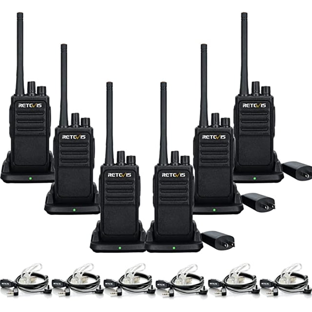 Retevis RT17 Talkies-Walkies à Longue Portée, Radios Bidirectionnelles Durables avec Casque, Radio Bidirectionnelle Rechargeable avec Base de Chargement USB, Portable pour Adultes École Police Entreprise Construction d'Entrepôt (Lot de 6)