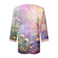 thumbnail image 5 of qelini Womens 3/4 Sleeve Tops T Shirts V Neck Beach T Blouse Ladies Lace Flowers and Plants Printed Pullover Loose Casual Fashion Breathable Purple 2XL, 5 of 5