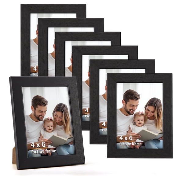 4x6 Picture Frames Set of 7, 4 by 6 Photo Frames for Wall and Tabletop Display, Black