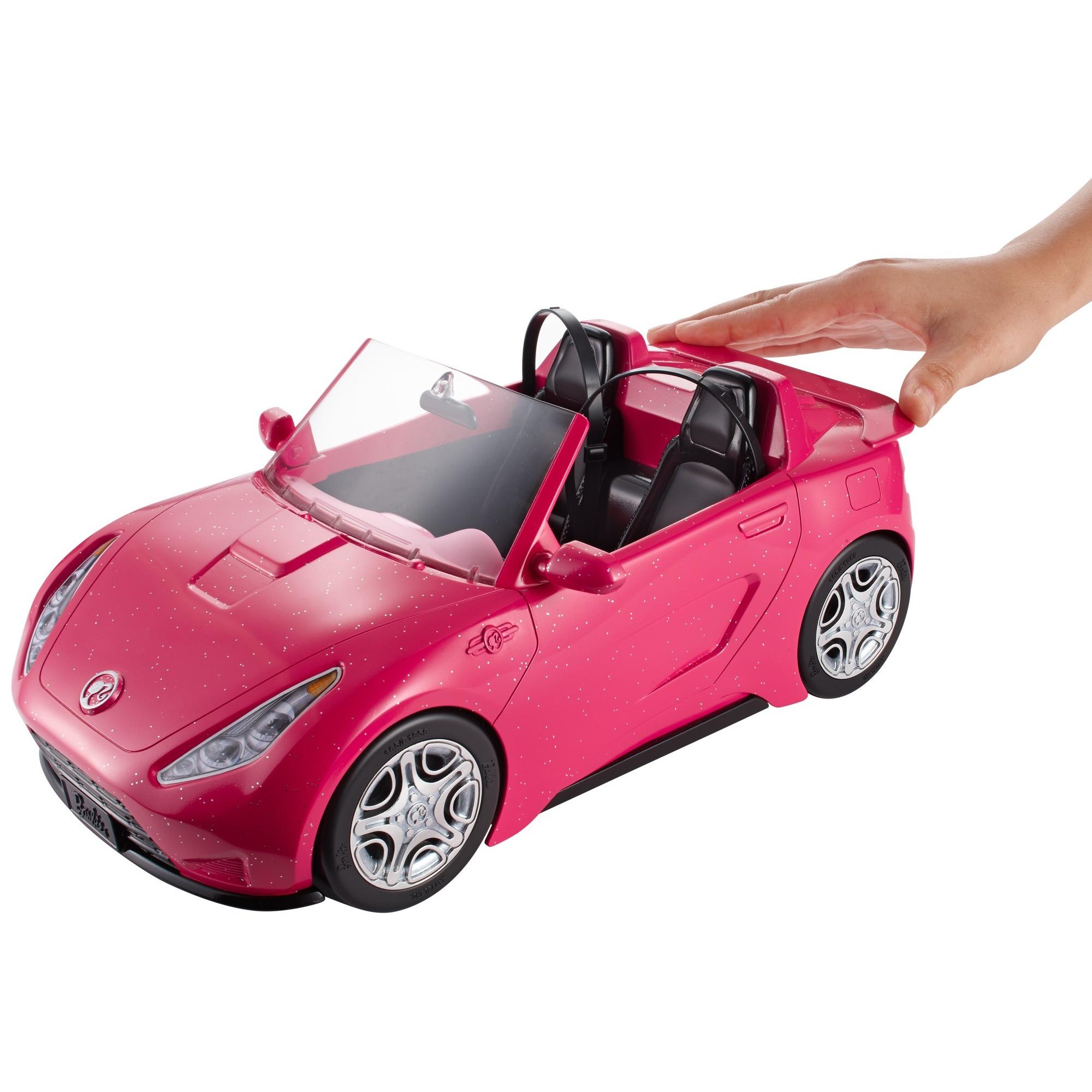 Barbie Convertible Toy Car, Sparkly Pink 2-Seater with Rolling Wheels - image 3 of 7