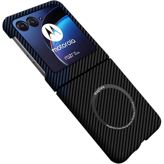 Magnetic Case for Motorola Razr 40 Case Compatible with MagSafe Charger Carbon Fiber Slim Ultra Thin Aramid Fiber Anti-Scratch Shockproof Phone Case, Black&Red