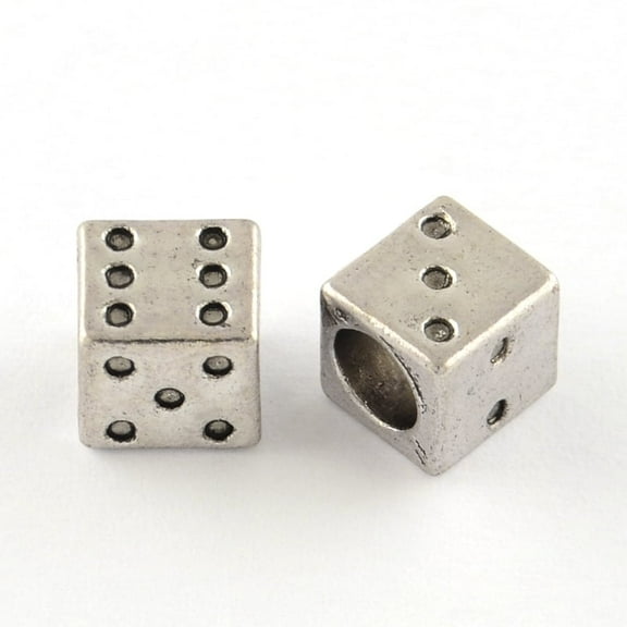 20pcs style Alloy European Beads Dice Large Hole Beads Cadmium Free & Lead Free Antique Silver 7.5x7x7mm Hole: 5mm