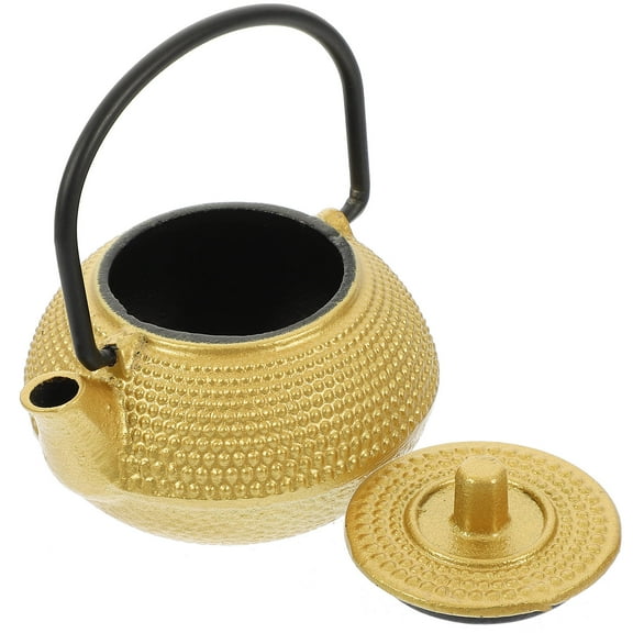 BESTYASH Rustproof Golden Small Cast Iron Tea Kettle with Iron Handle Decorative Teapot