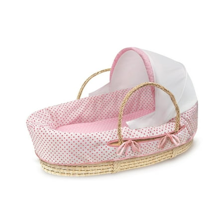 Garden Moses Basket - Badger Basket Natural Moses Basket with Fabric Canopy, Pink Polka Dot