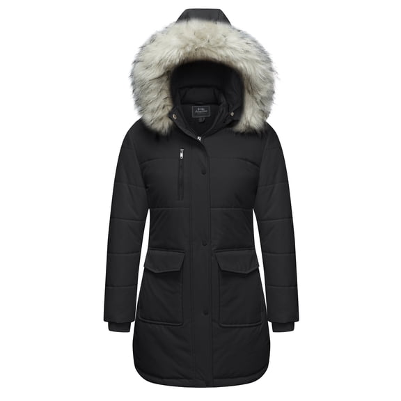 Ampake Women's Puffer Jacket Winter Coat Warm Waterproof Thicken Parka with Hood Black L