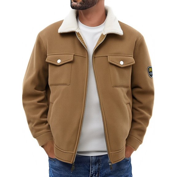 Men's Sherpa Lined Corduroy Trucker Jacket Warm Fleece Winter Coat Zip Up Casual Jacket with Pockets