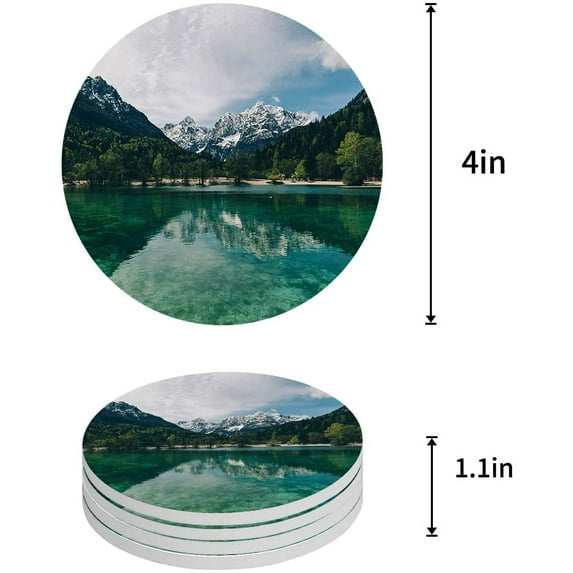 FMSHPON Natural Landscape Blue Sky White Clouds and Mountain Set of 8 Round Coaster for Drinks, Absorbent Ceramic Stone Coasters Cup Mat with Cork Base for Home Kitchen Room Coffee Table Bar Decor