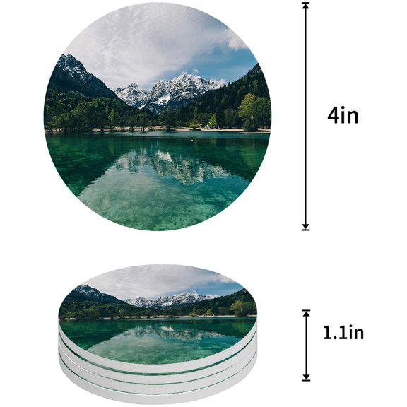 FMSHPON Natural Landscape Blue Sky White Clouds and Mountain Set of 4 Round Coaster for Drinks, Absorbent Ceramic Stone Coasters Cup Mat with Cork Base for Home Kitchen Room Coffee Table Bar Decor
