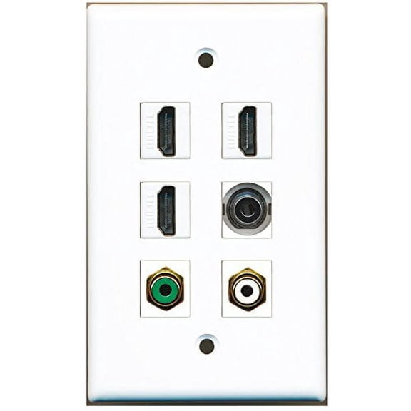 RiteAV - 3 HDMI 1 Port RCA White 1 Port RCA Green 1 Port 3.5mm Wall Plate