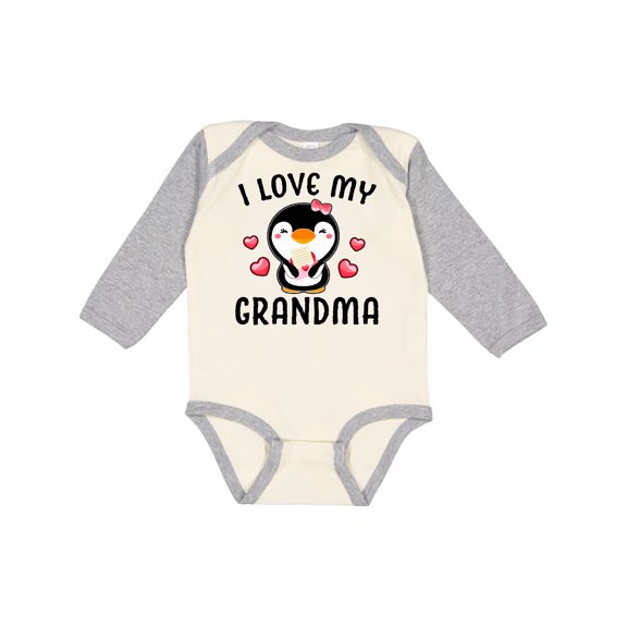 Inktastic I Love My Grandma with Cute Penguin and Hearts Girls Long Sleeve Baby Bodysuit