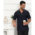 thumbnail image 4 of QPNGRP Men's Zipper Polo Shirts Short Sleeve Moisture Wicking Dry Fit Striped Casual Golf Shirts for Men Navy M, 4 of 6